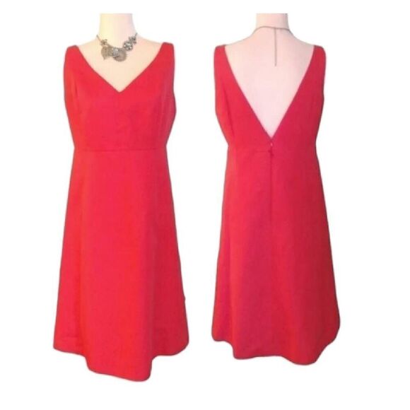J. Crew Matte Red Fit And Flare V Neck Midi Cocktail Dress Size 8 - Picture 3 of 16